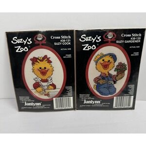 VTG SUZYS ZOO Janlynn Cross Stitch (2) Suzy Cook #38-131 & Suzy Gardener #38-135
